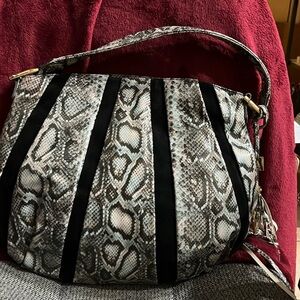 Aimee Kestenberg large hobo, leather snake print with black suede inserts